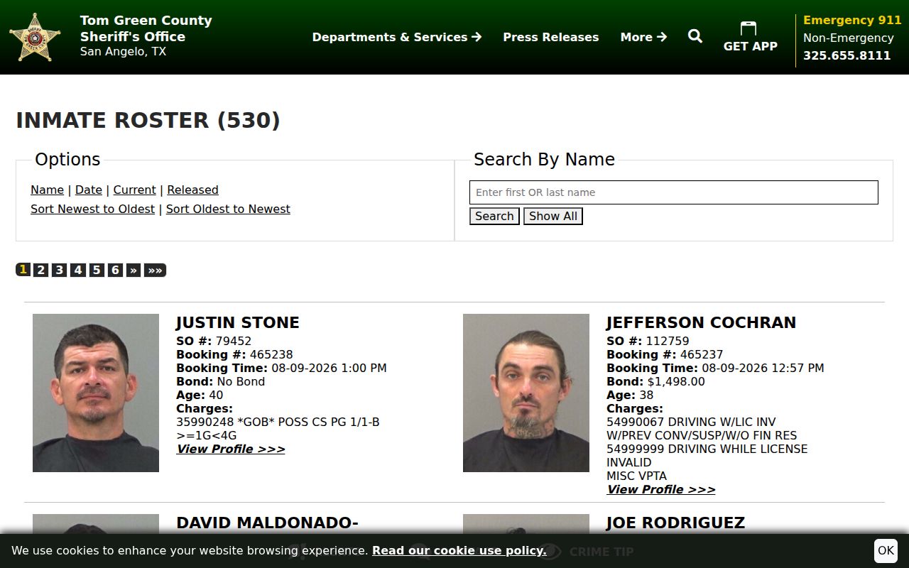 Irion County arrest search through the current regional booking roster