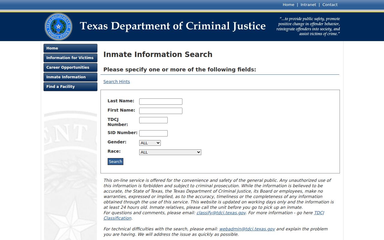 Irion County arrest record follow-up in the TDCJ inmate search