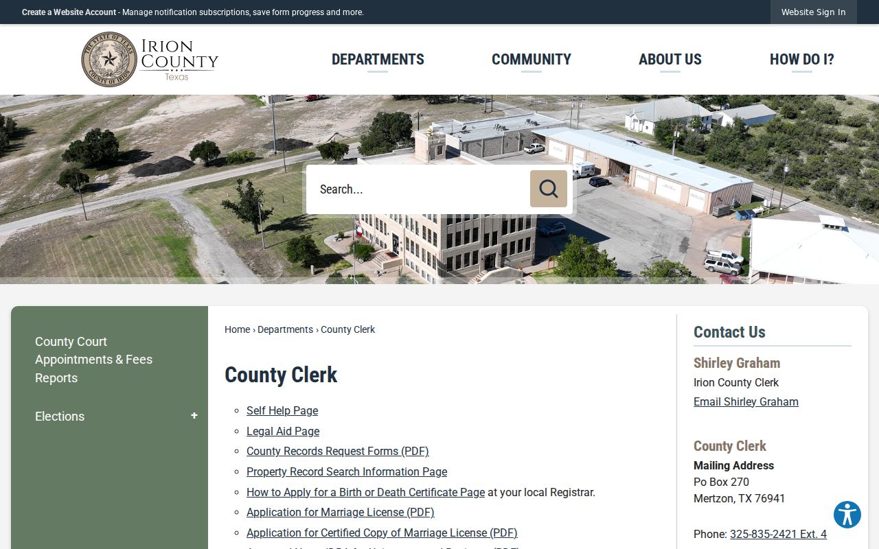 Irion County criminal court case records on the county clerk page