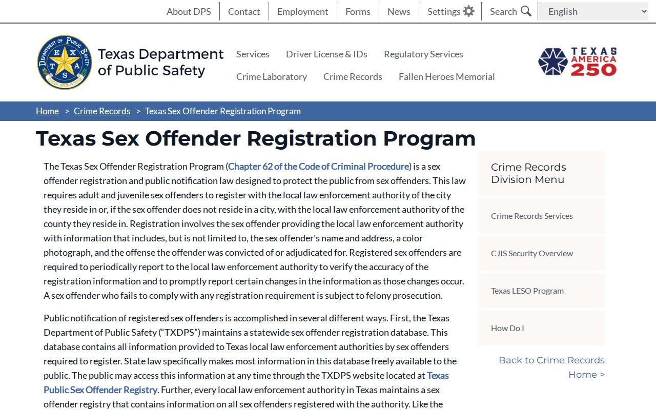 Irion County sex offender registration guidance from Texas DPS