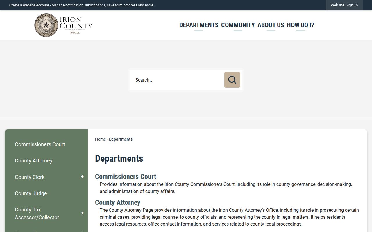Irion County criminal record departments and official access points