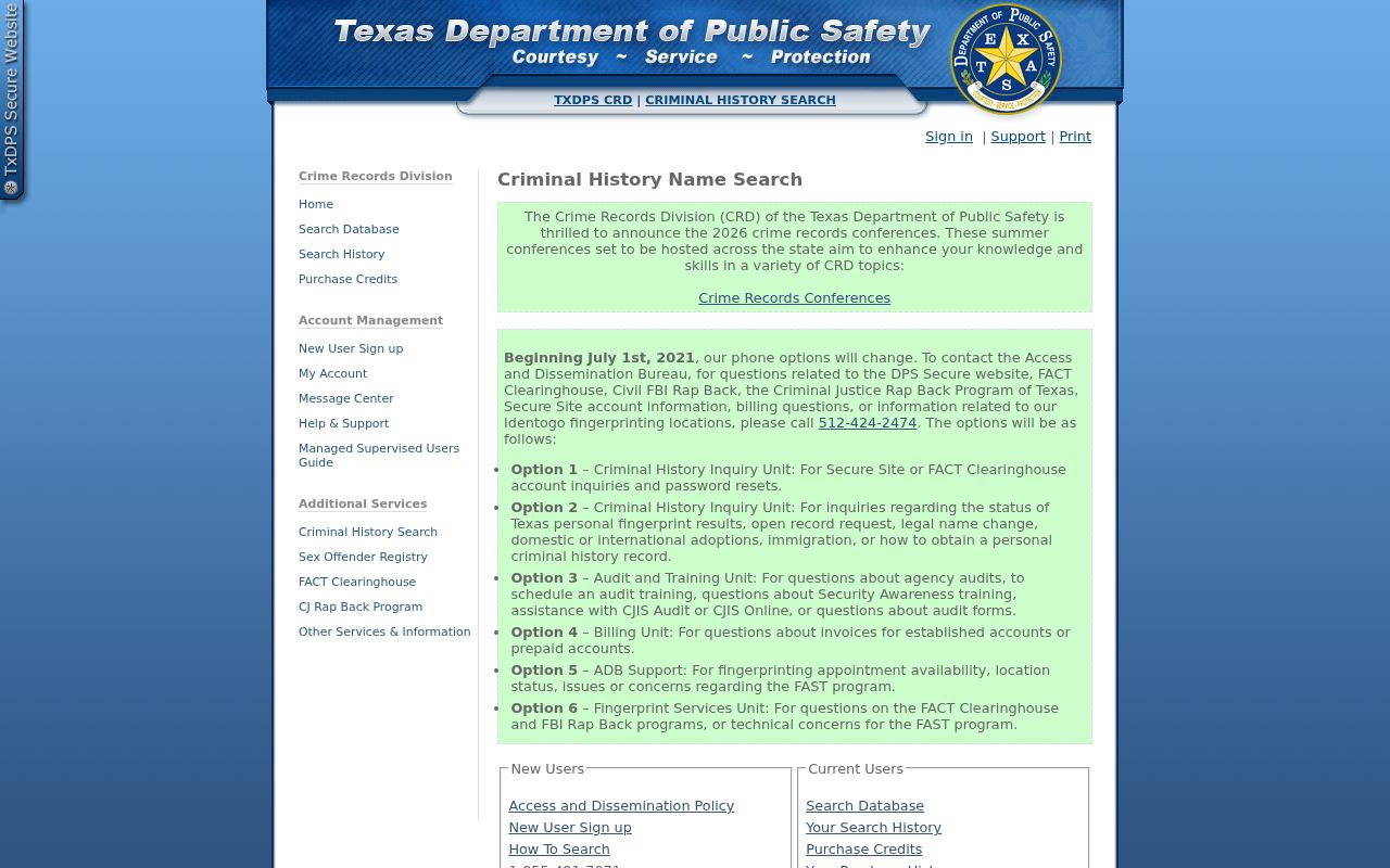 Texas DPS name search for Irion County criminal history