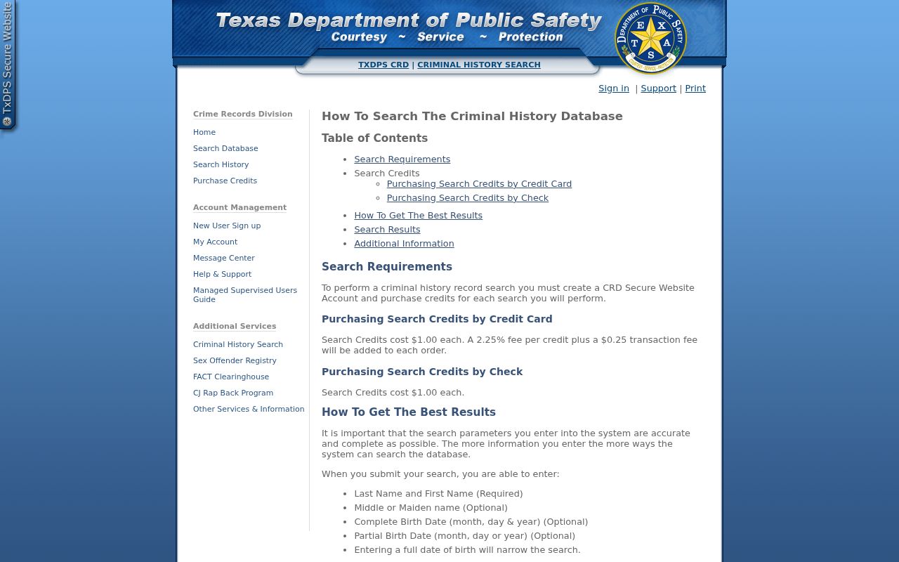 DPS search help for Irion County criminal history results