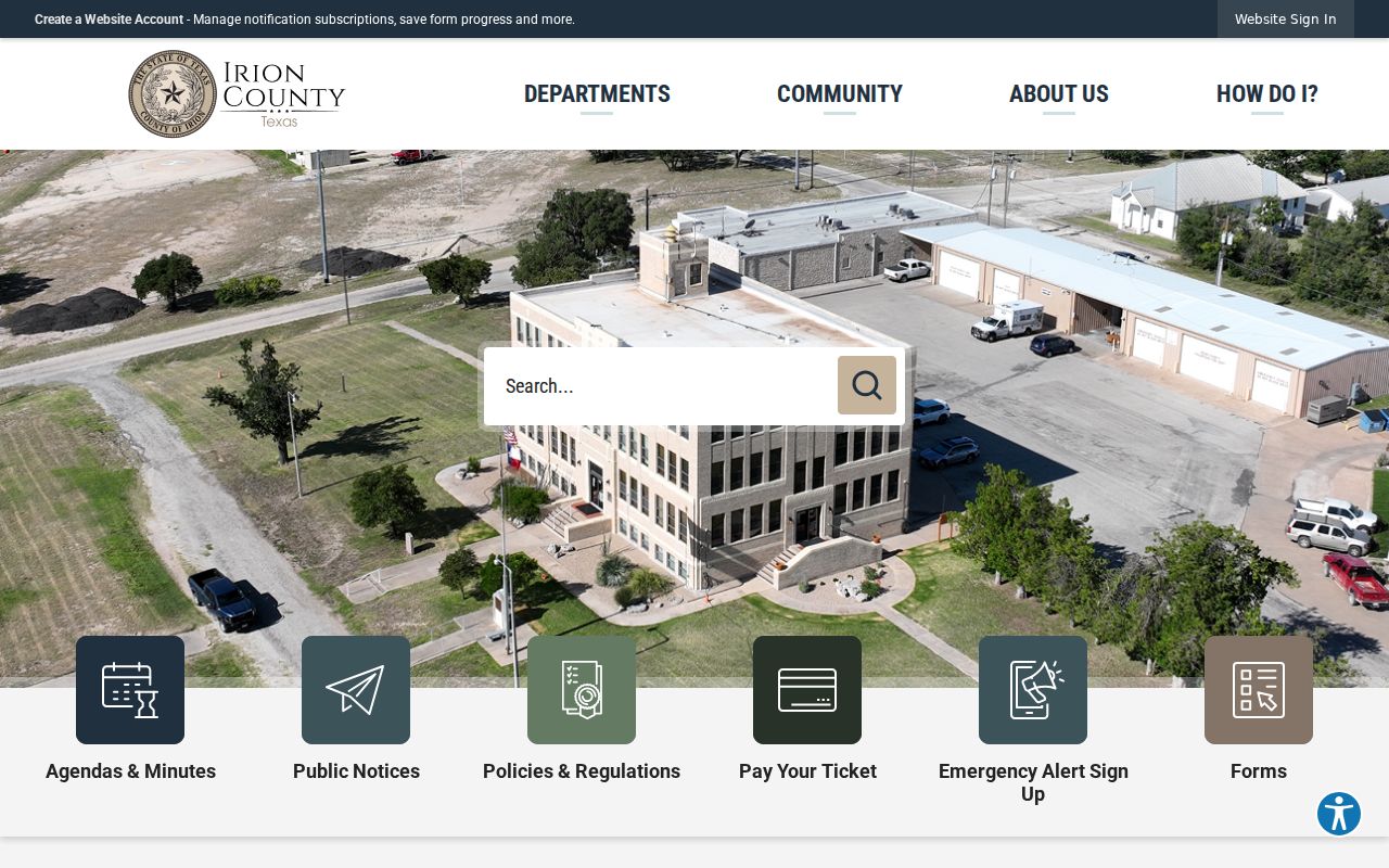 Irion County criminal history access on the official county homepage